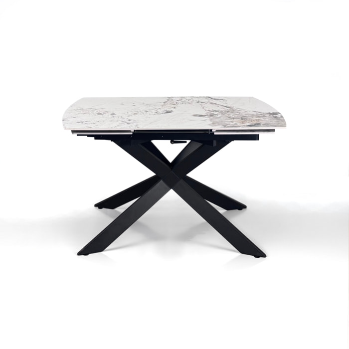 Table à manger ovale extensible Tomasucci GEMY SPIN 120, en céramique, marbre onyx, noir, 120/179 × 80 × 74,5 cm