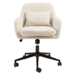 MINA - Chaise de bureau à roulettes en tissu beige dossier carré
