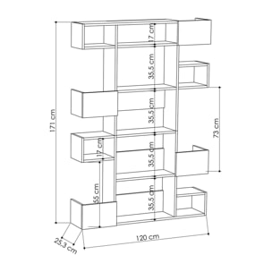 Libreria Dpiron, Scaffale da ufficio, Mobile portalibri, Biblioteca, 120x25h171 cm, Bianco e Rovere