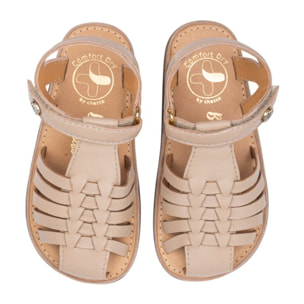 SANDALIA BAREFOOT PIEL CHETTO CANGREJERA TRENZADA TAUPE