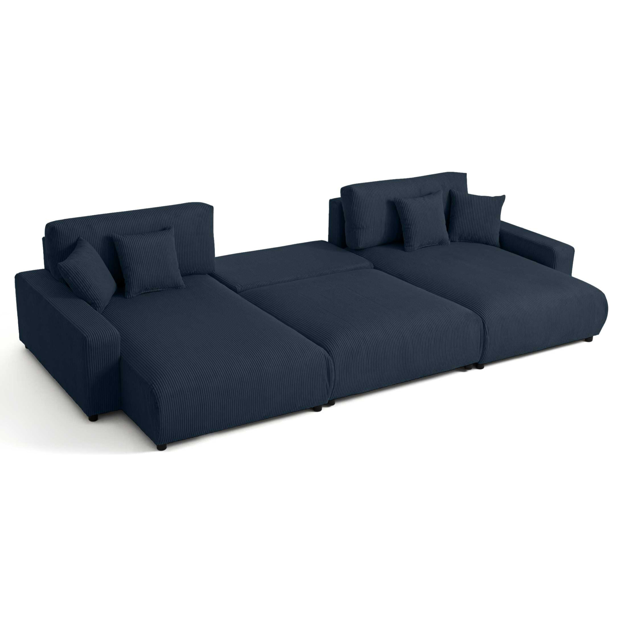 Pivoine - canapé panoramique en U - 7 places - convertible avec coffre - en velours côtelé - Bleu nuit