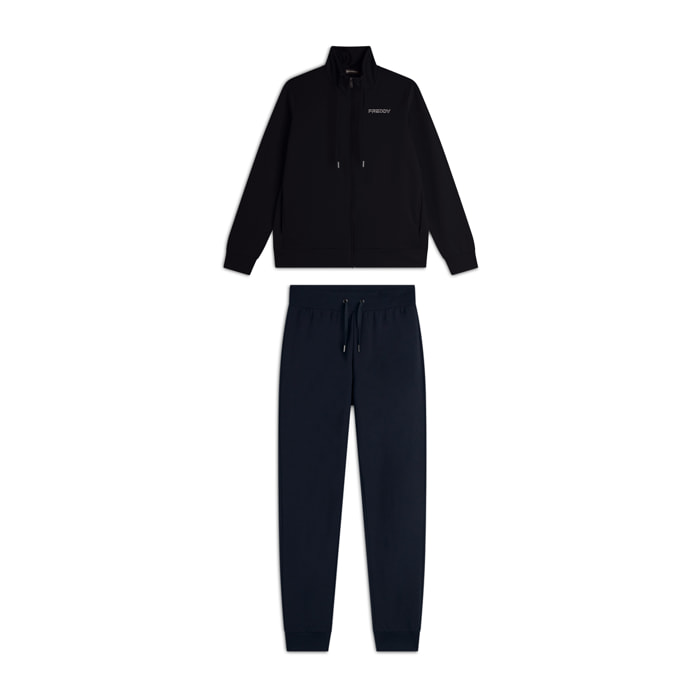 Tuta donna con zip, collo alto e dettagli floreali