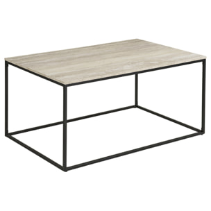 Maya - table basse plateau effet travertin en FSC  100% - pieds en métal - 90 cm - Beige / Noir