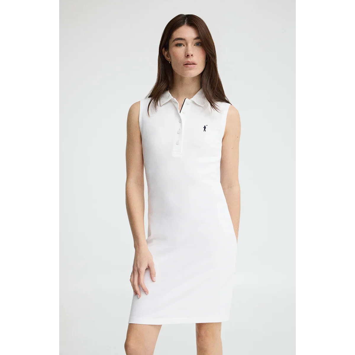 Vestido corto blanco sin mangas con cuello polo y logo Rigby Go