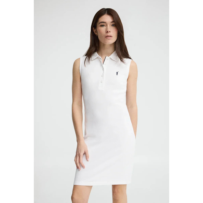 Vestido corto blanco sin mangas con cuello polo y logo Rigby Go