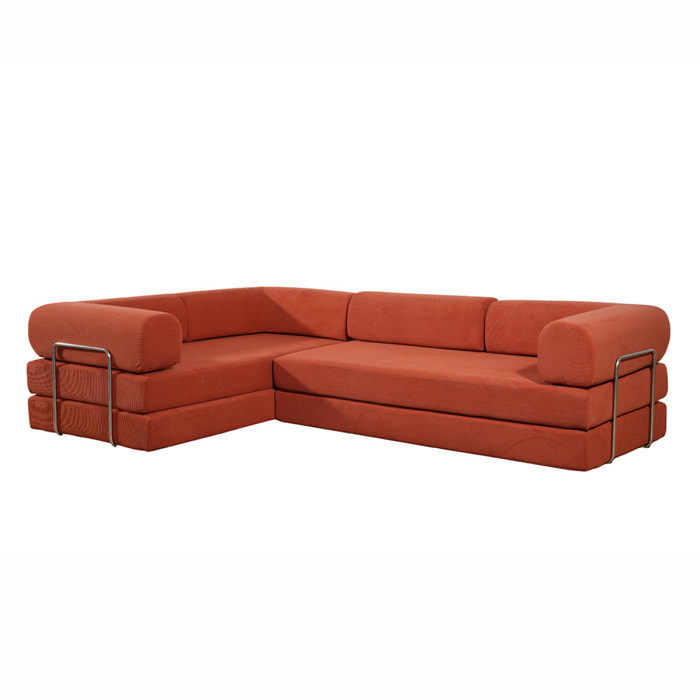 Canapé compressé convertible 5 places à mémoire de forme en velours côtelé terracotta MELLOW