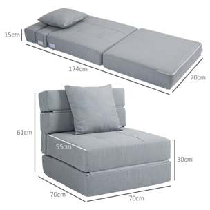 Chauffeuse canapé-lit convertible 1 place - coussin déhoussable inclus - tissu gris clair