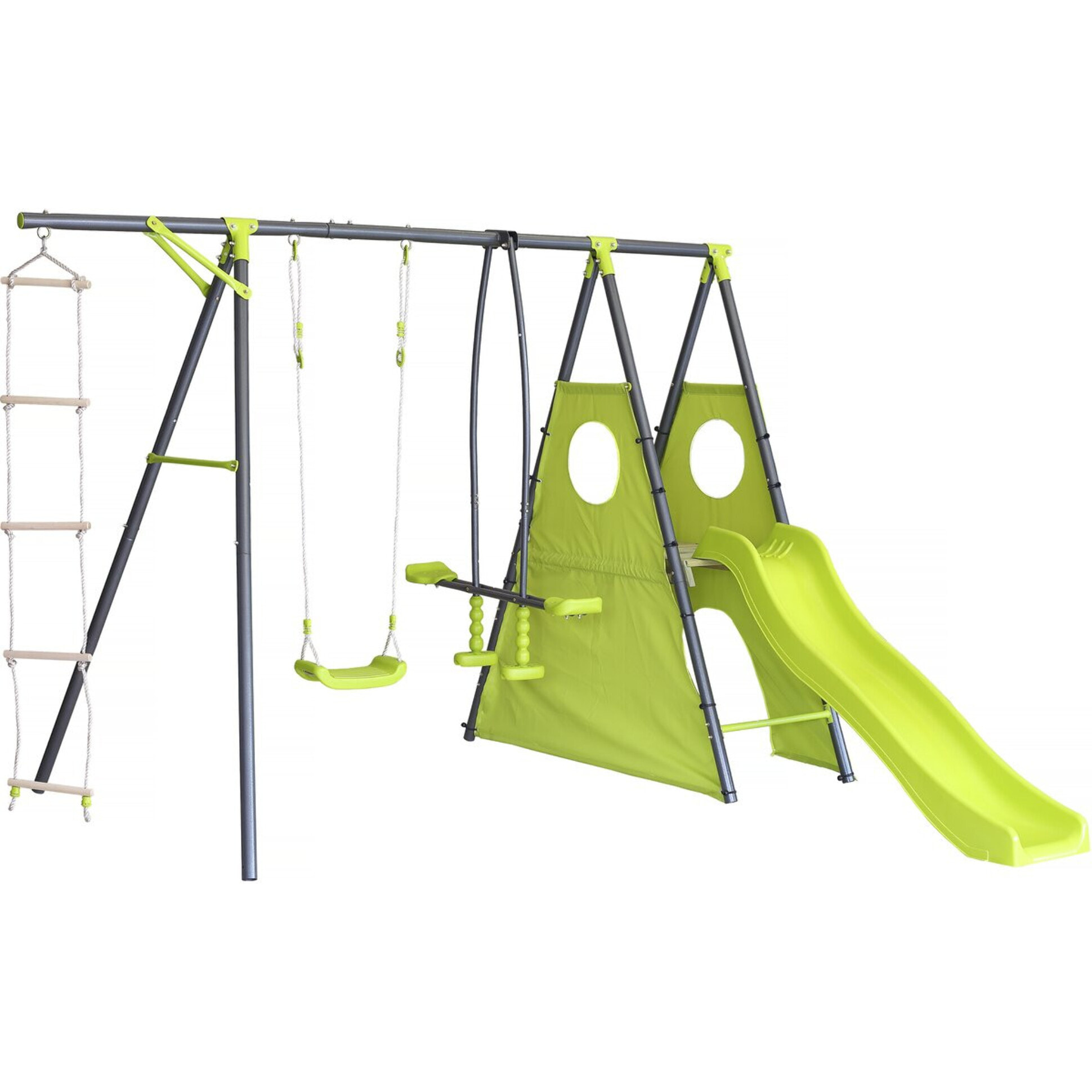 Portique de jeu métal avec toboggan "Dany"- 5 agrès - Vert