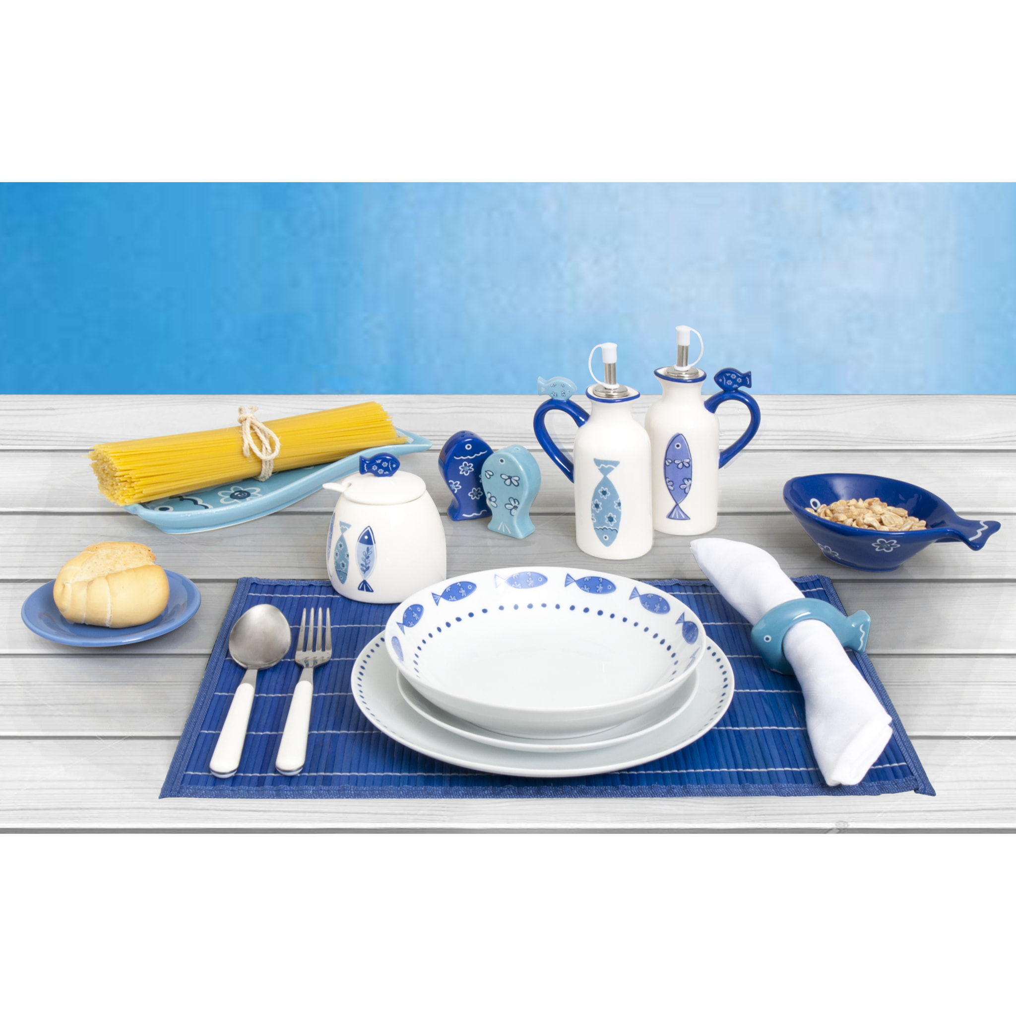 Set 6 Porte-Serviettes Excelsa – Ocean, Céramique Bleue