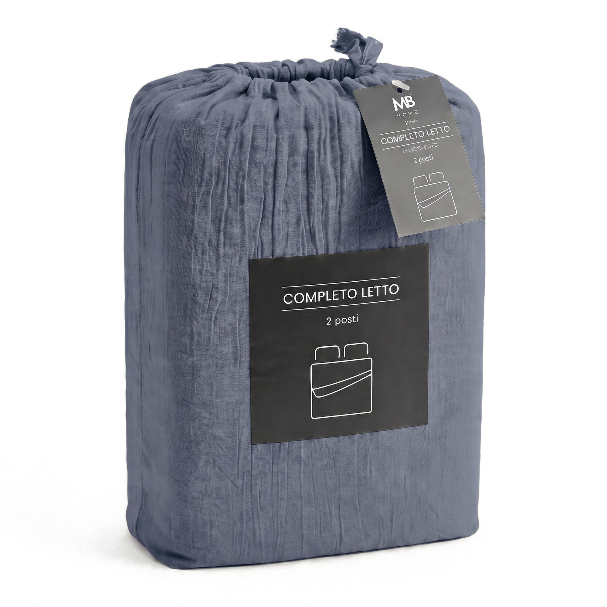 COMPLETO LETTO WATER WASHED, 100% Microfibra, No Stiro - BLU
