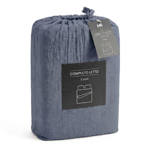 COMPLETO LETTO WATER WASHED, 100% Microfibra, No Stiro - BLU