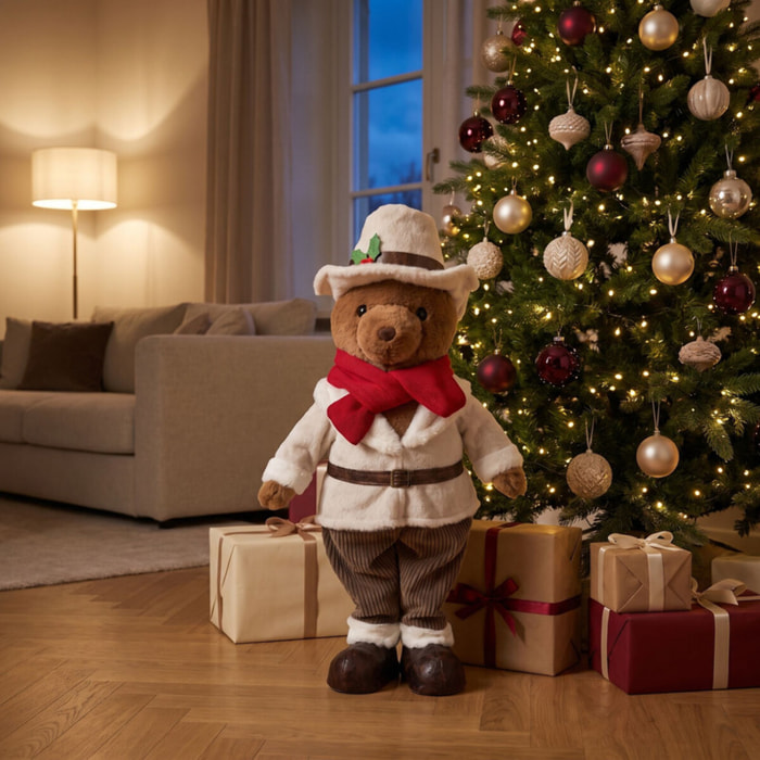Orso natalizio decorativo con abito panna - Multicolore