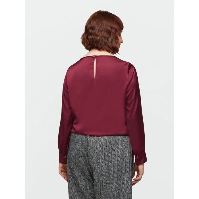 Fiorella Rubino - Blusa de raso con bajo elástico - Burgundy