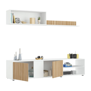 Parete attrezzata Agrestino, Mobile da soggiorno porta TV, Composizione set salotto, Set salotto con pensile, 180x33h40 cm, Bianco e Rovere