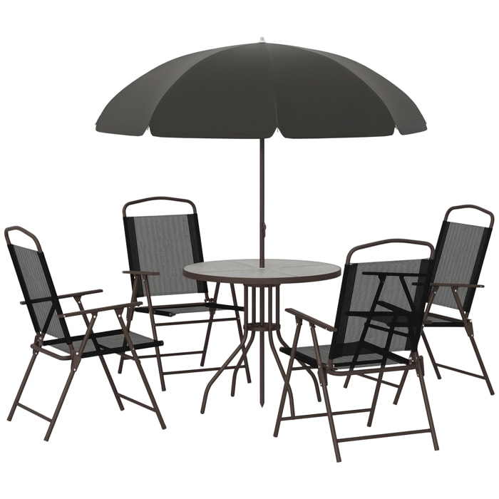 Conjunto de Muebles para Jardín con 4 Sillas 1 Mesa y 1 Parasol Texteline Aluminio y Poliéster Negro