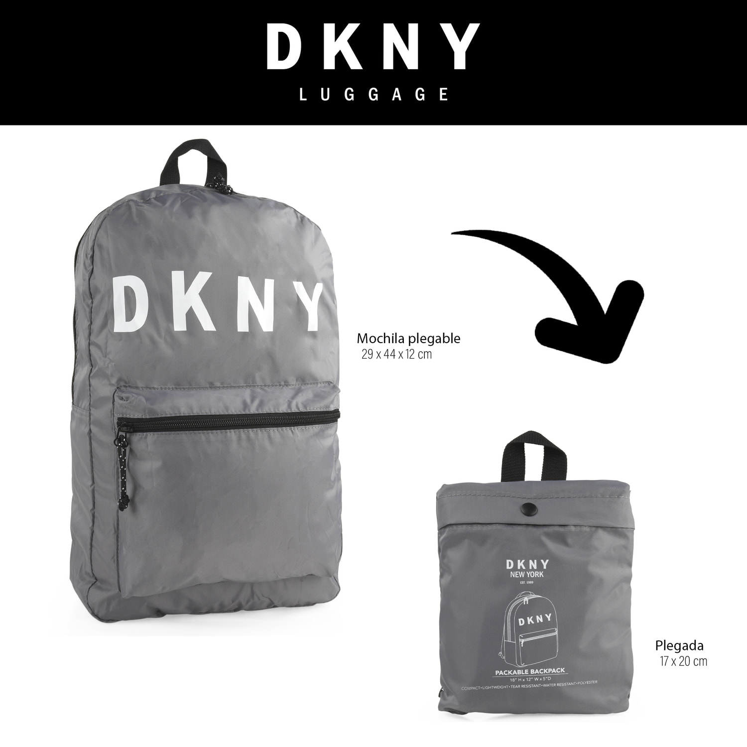 Mochila Casual/Ocio Dkny Dkny-928 Packable Charcoal