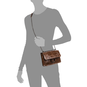 Fabrizia Bolso bandolera Mujer.Piel auténtica Gamuza Grabado Cocodrilo Grande  Camoscio