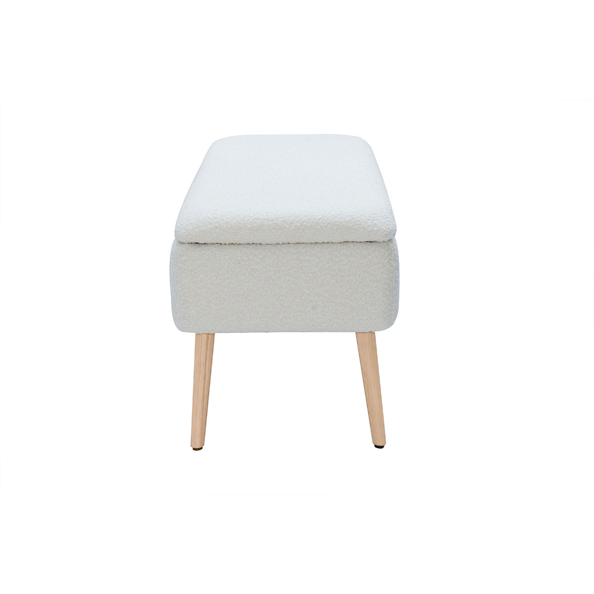 Banc coffre effet laine bouclée blanc et bois clair massif L120 cm LARS