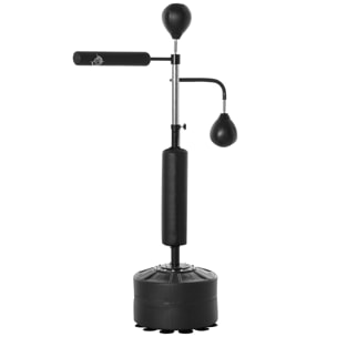 Saco de Boxeo de Pie Ajustable en Altura con 2 Bolas de Velocidad Barra y Base Rellenable Agua o Arena Punching Ball para Adultos 88x50x160-230 cm Negro
