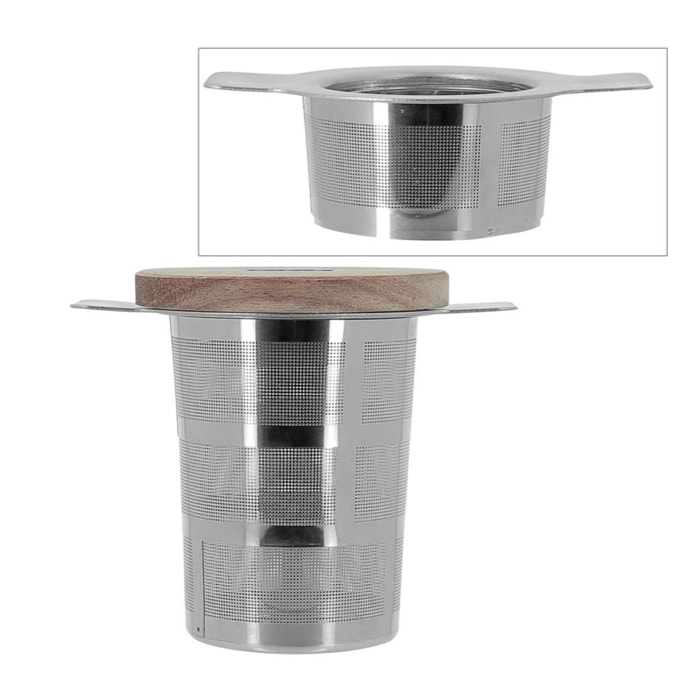 Infuseur à thé rétractable en inox et couvercle en bois LUKE