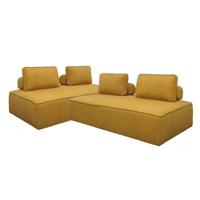 Set de 2 chauffeuses pour canapé modulable tissu bouclette moutarde 2 places Bao. L 180 x P 90 x H 74cm