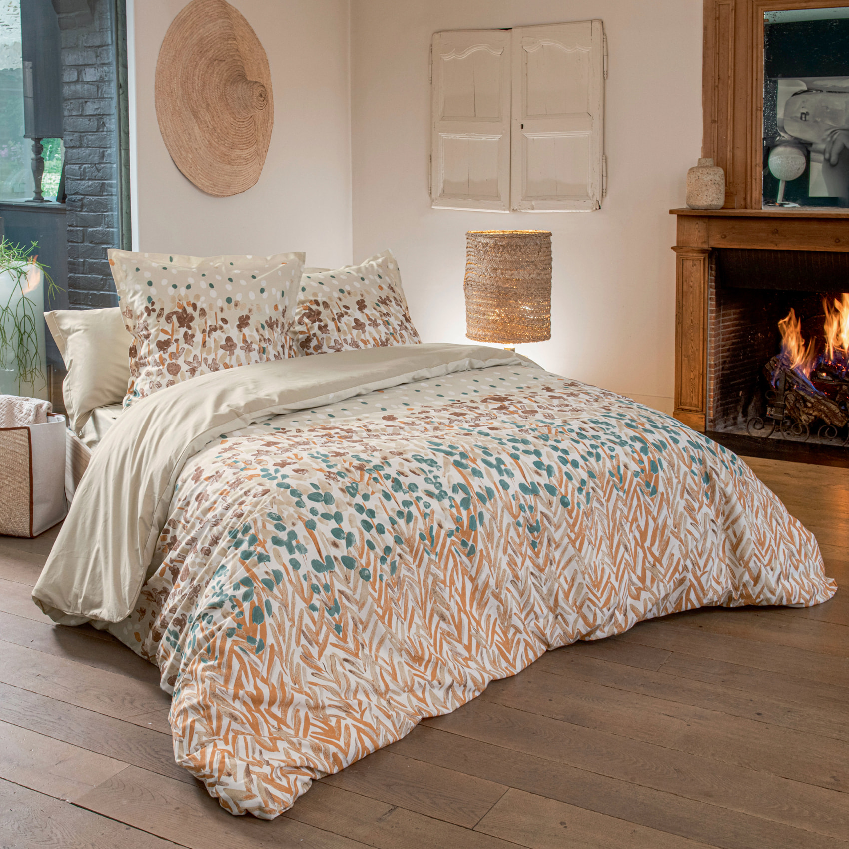 Taie d’oreiller coton floral - Beige