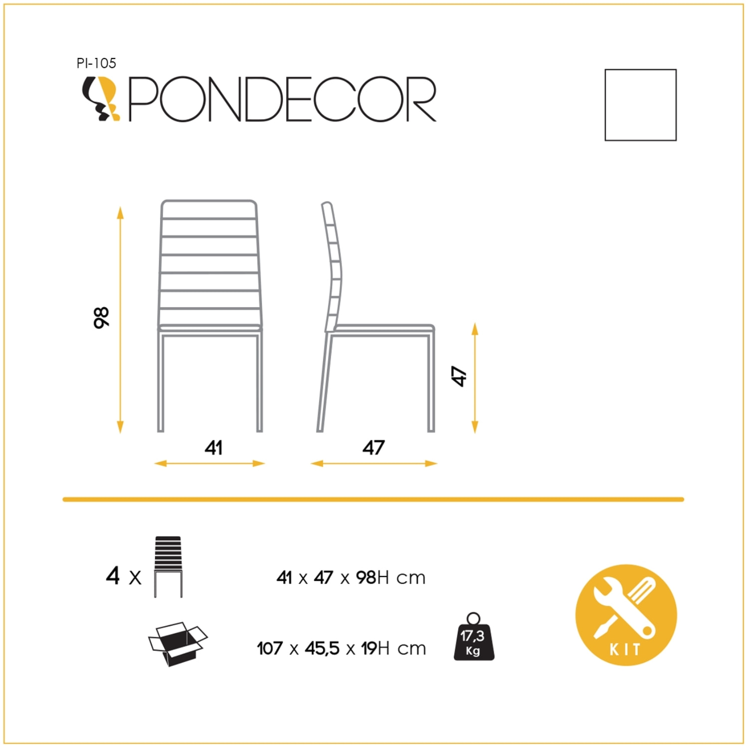 Set 4 sillas CLAUDIA - polipiel blanco, blanco - 41x47x98cm