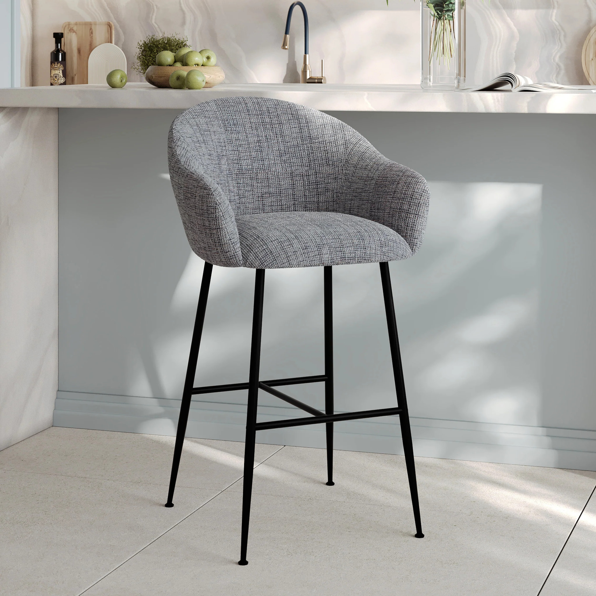 Chaise de bar en tissu gris chiné 76 cm - Socky