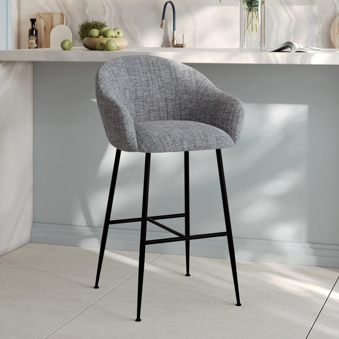 Chaise de bar en tissu gris chiné 76 cm - Socky