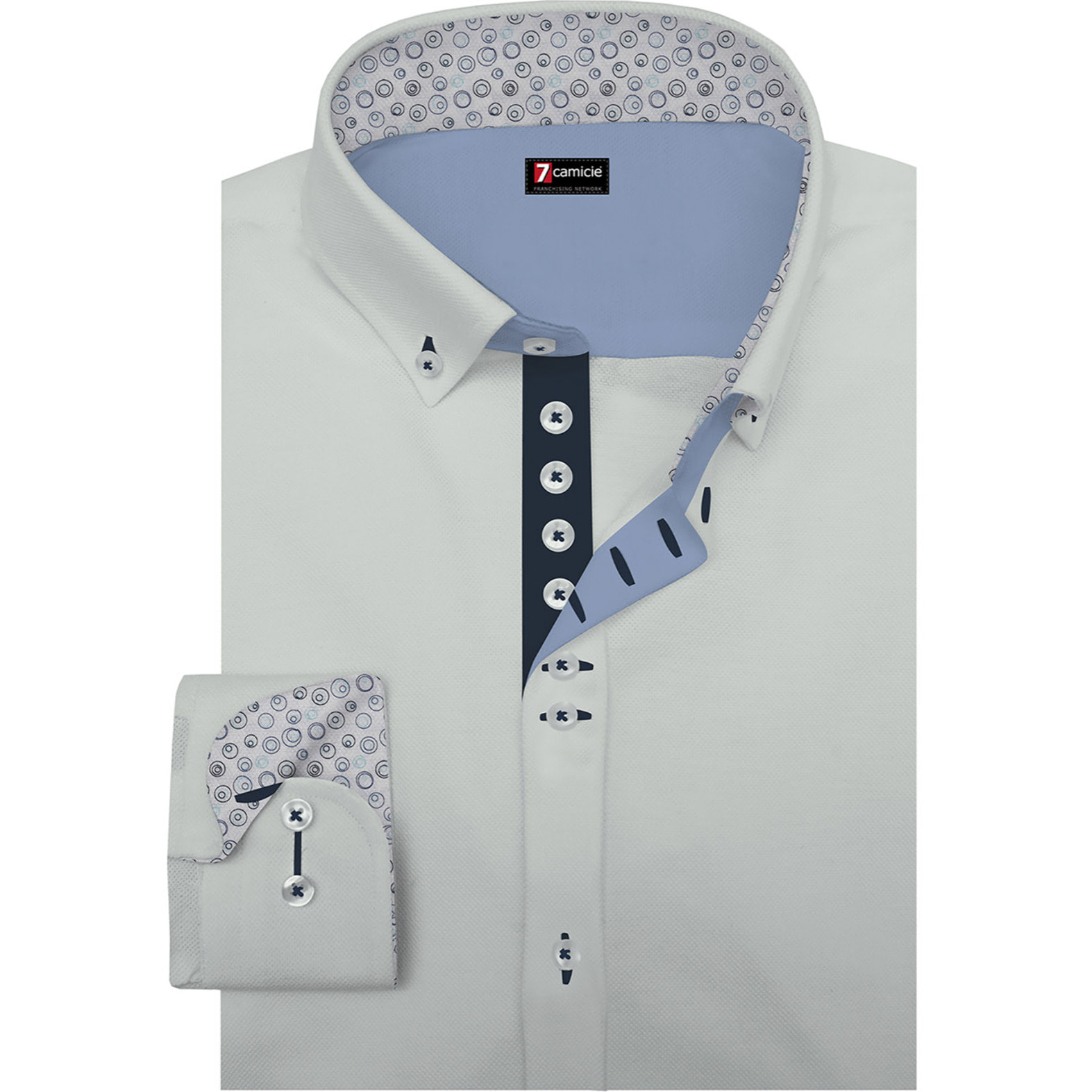 Camicia Uomo 1 Bottoni Button Down Slim Popeline Stretch Unito Bianco