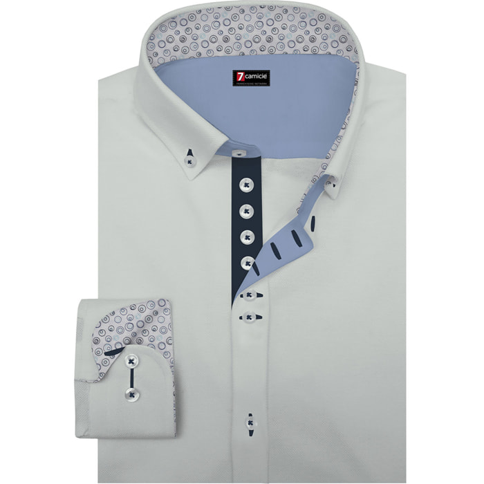 Camicia Uomo 1 Bottoni Button Down Slim Popeline Stretch Unito Bianco