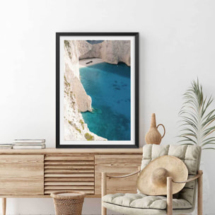 Poster plage du zante les cyclades Affiche sous cadre noir