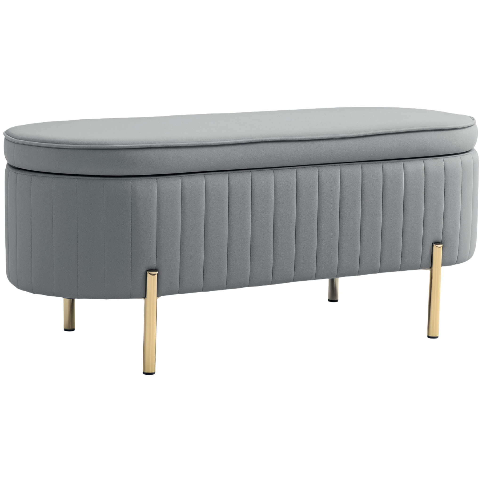 Banquette coffre 2 en 1 design ovale dim. 108x44x43cm velours gris