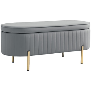 Banquette coffre 2 en 1 design ovale dim. 108x44x43cm velours gris