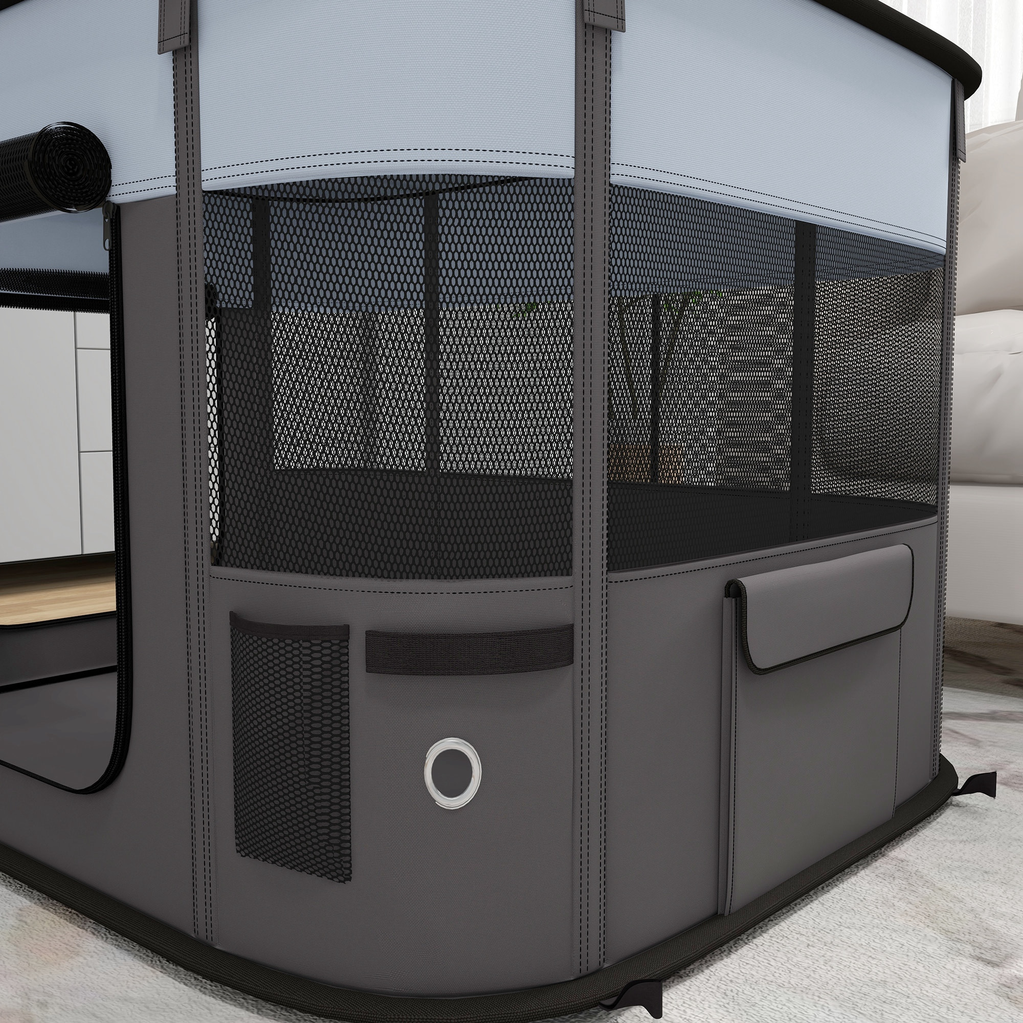Parc pour chien pliable dim. 94L x 74l x 60H cm tissu Oxford gris noir