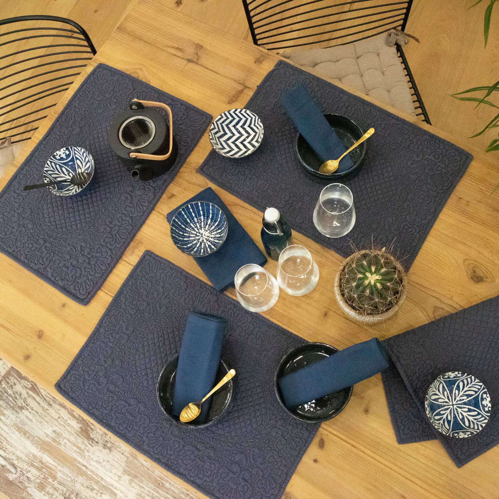 Set de table boutis - Gris anthracite
