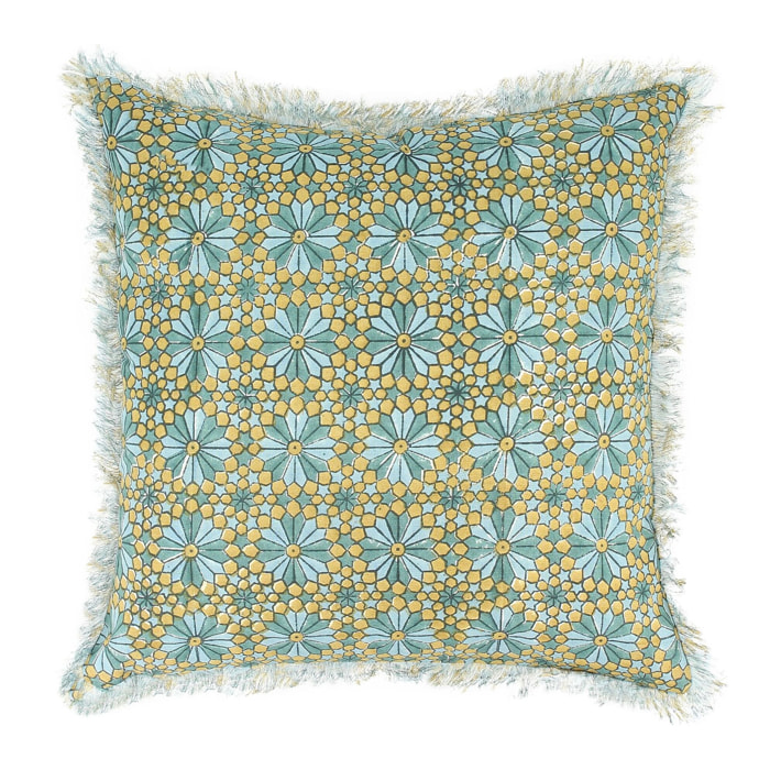 Coussin en coton bleu avec franges 40cm  NALA