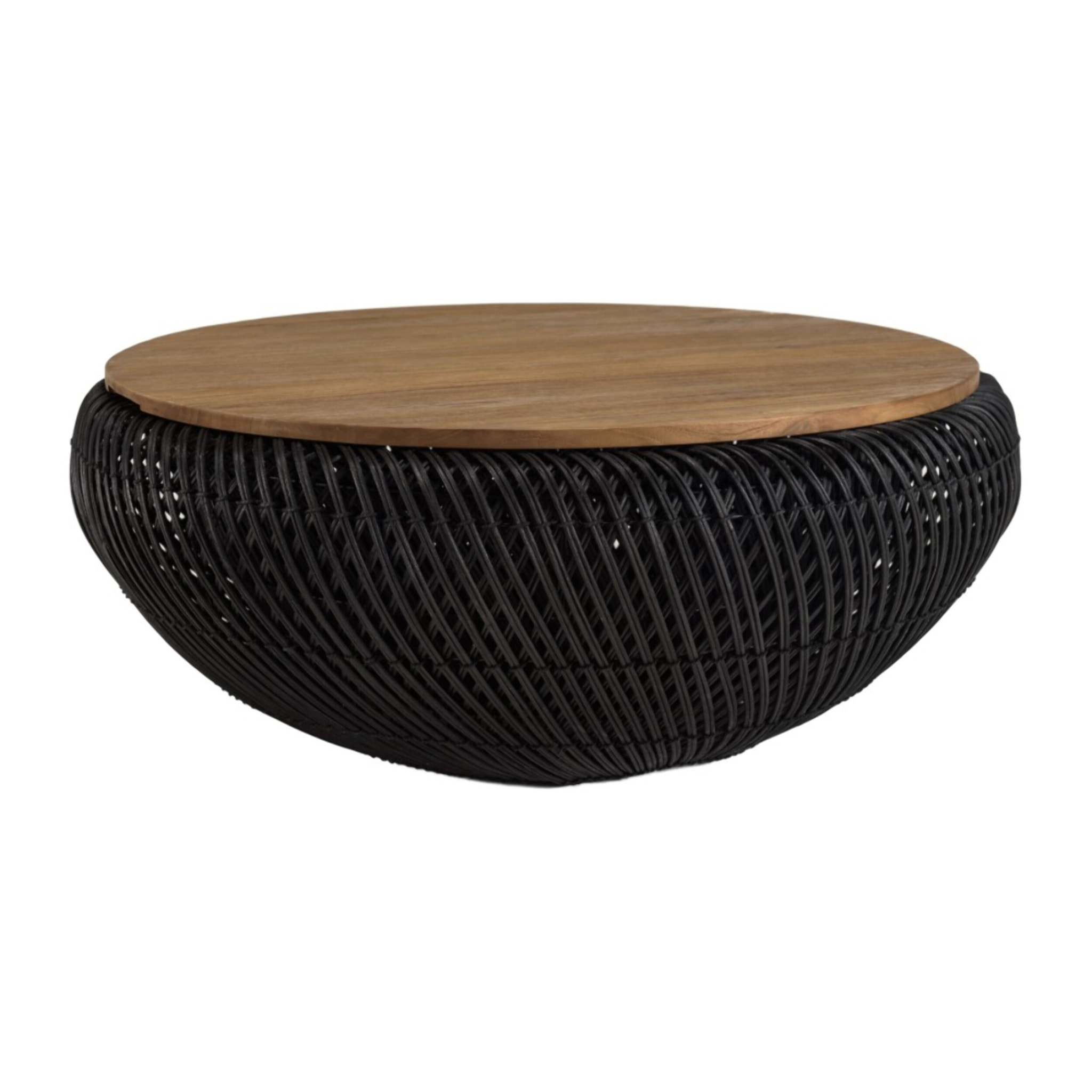SIXTINE - Table basse ronde 80x80cm en rotin noir plateau amovible