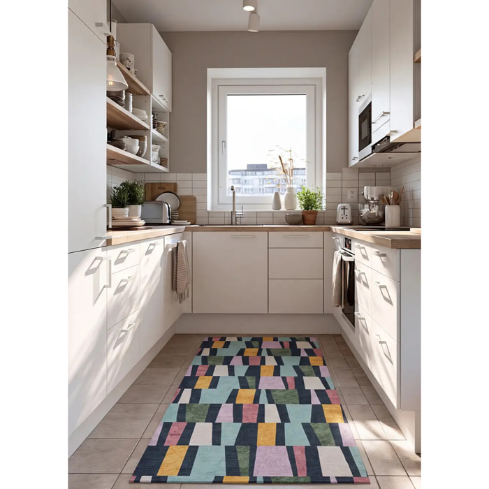 RICCI Alfombra lavable de cocina diseño geométrico Multicolor, varias medidas disponibles.