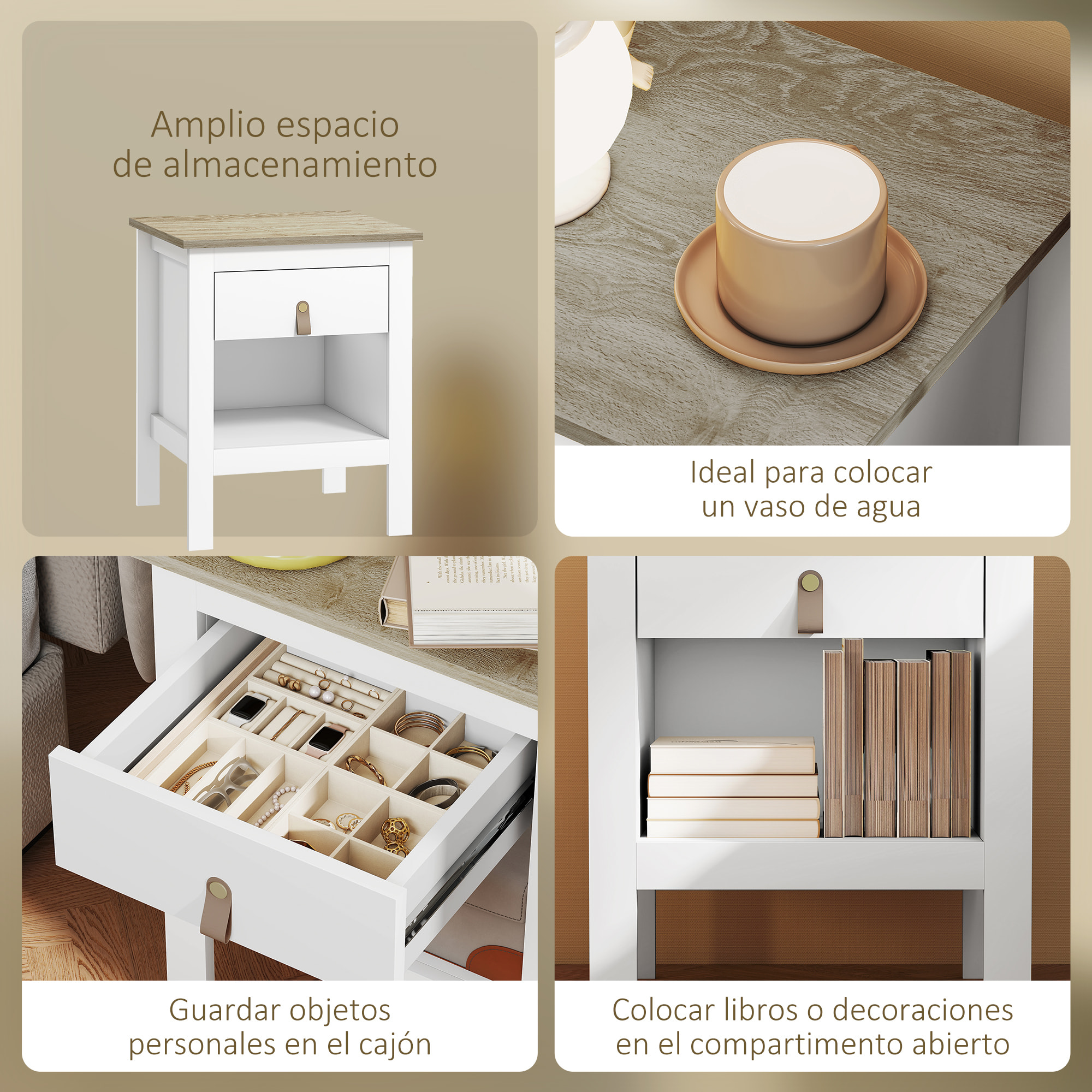 Mesita de Noche Moderna Mesilla de Noche con Cajón Compartimento Abierto Mesa Auxiliar para Salón Dormitorio 45x40x55 cm Blanco