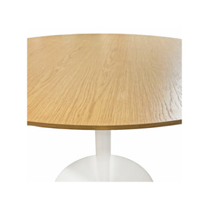 Table de repas ronde 110 cm plaqué chêne et pied métal blanc - FABIO