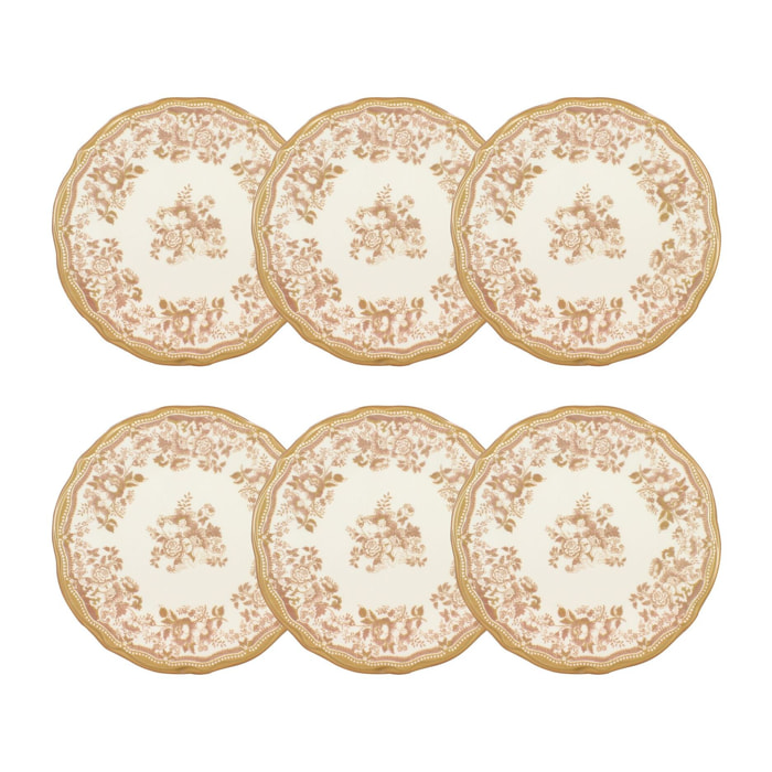 Lot de 6 assiettes plates fleuries en grès miel 26cm FAUSTINE