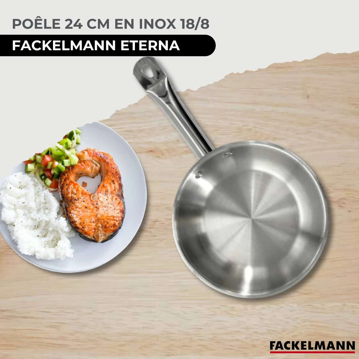 Set de 2 poêles 20 et 24 cm en inox, 2 couvercles verre et 6 ustensiles inox Fackelmann Eterna