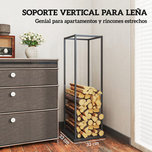 Estante de Leña Metálico, Soporte para Leña de Chimenea, Leñero Exterior con Base Elevada, para Interior y Exterior, Carga 100 kg, 33x33x110 cm, Negro