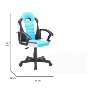 Sedia da gaming Hervey, Poltrona da gaming ragazzo, Sedia da scrivania, 56x55h89/100 cm, Azzurro e Bianco