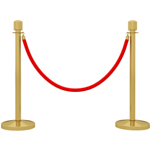 Juego de 2 Postes Separadores de Acero Inoxidable, Barreras de Seguridad con Cuerda de Terciopelo Roja de 1,5 m y Base Rellenable de Agua, para Teatro, Fiesta, Boda, Dorado