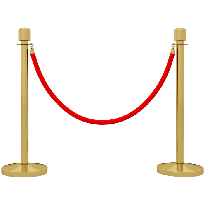 Juego de 2 Postes Separadores de Acero Inoxidable, Barreras de Seguridad con Cuerda de Terciopelo Roja de 1,5 m y Base Rellenable de Agua, para Teatro, Fiesta, Boda, Dorado