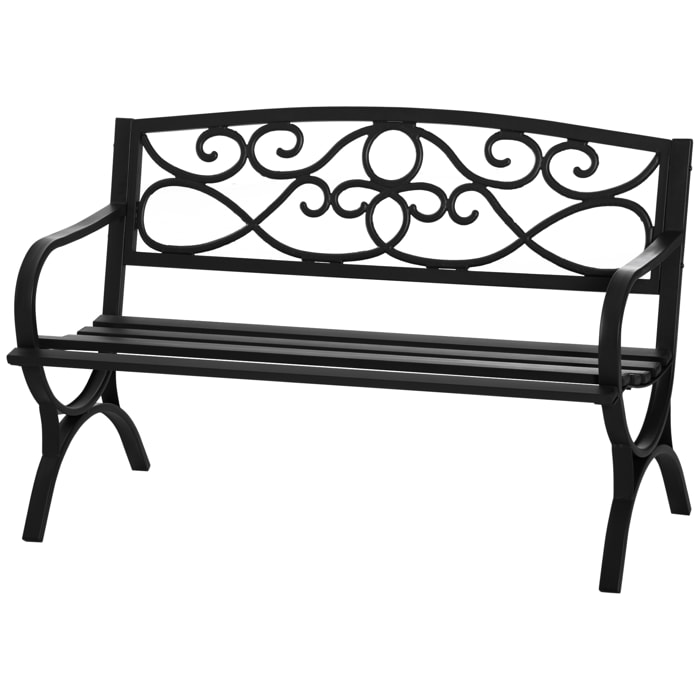 Banco de Jardín de 2 Plazas con Respaldo y Reposabrazos Estilo Vintage para Terraza Balcón Patio Exterior Carga 240 kg Hierro Fundido y Acero 128x58,5x85 cm Negro
