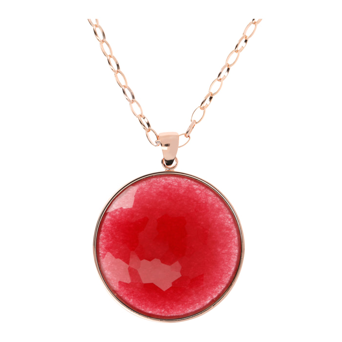 Collana Lunga con Maxi Pendente in Pietra Naturale Sfaccettata Quarzo Rosso