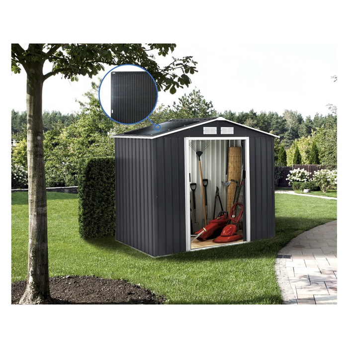 Abri de jardin métal - "Vegas" - 5.29 m² avec panneaux solaires - Gris